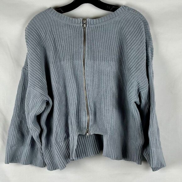 Cabi Fair Play Ribbed Blue Reversible Knit Sweater Large - Picture 2 of 13